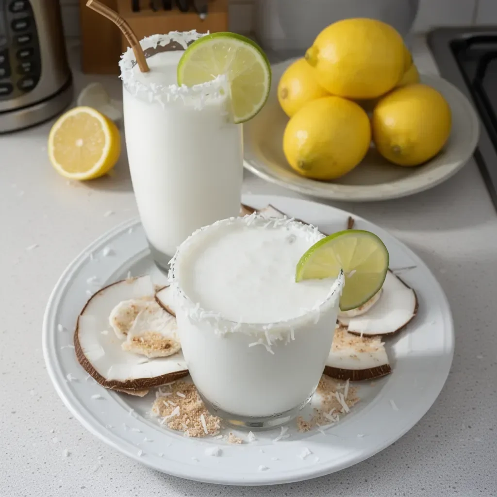 Vaso de limonada de coco fresca y refrescante en una mesa