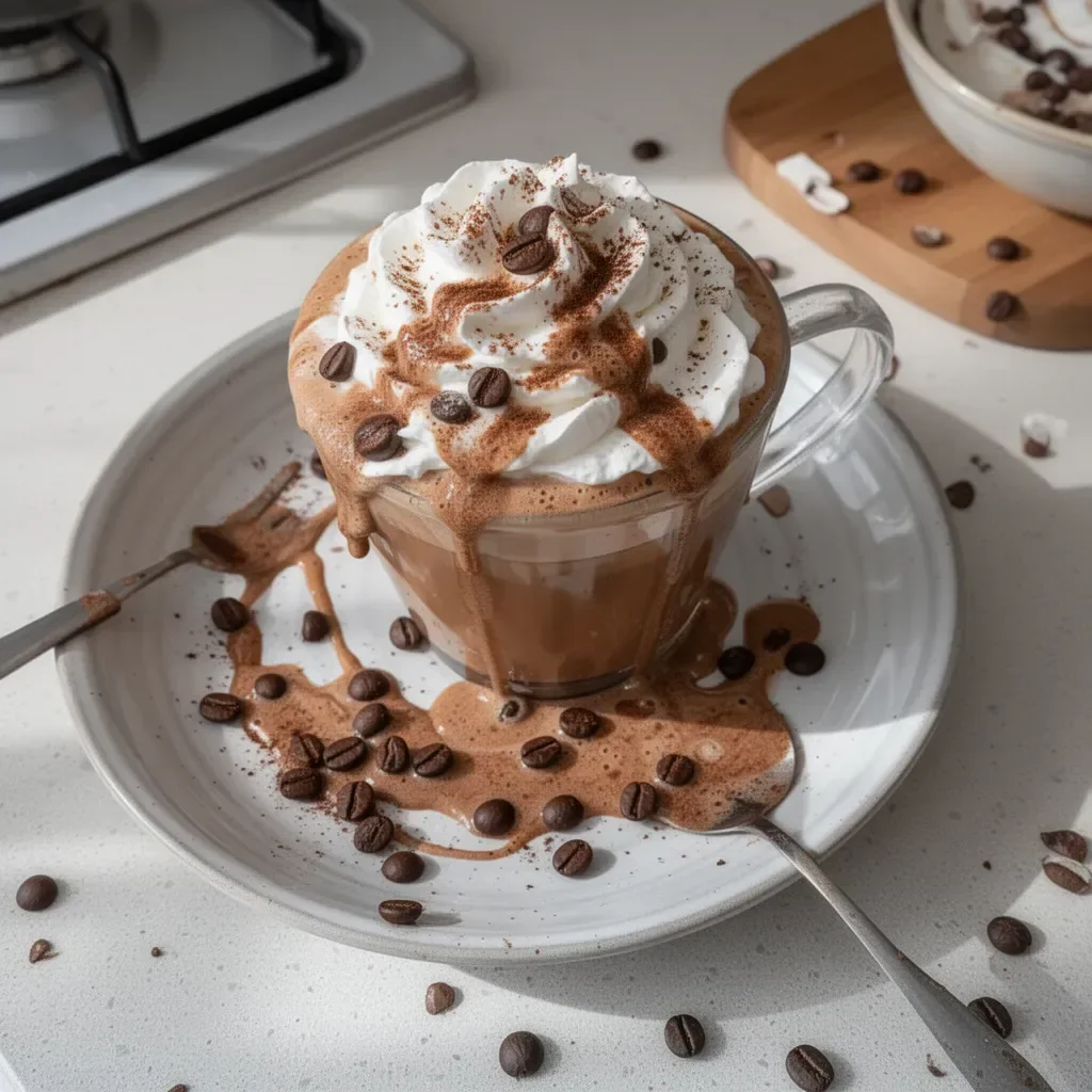 Delicioso mocha latte con chocolate y espuma de leche