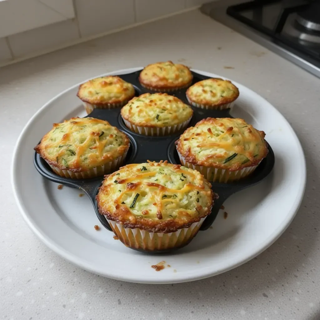 Muffins de calabacín y queso recién horneados, perfectos como aperitivo o desayuno.