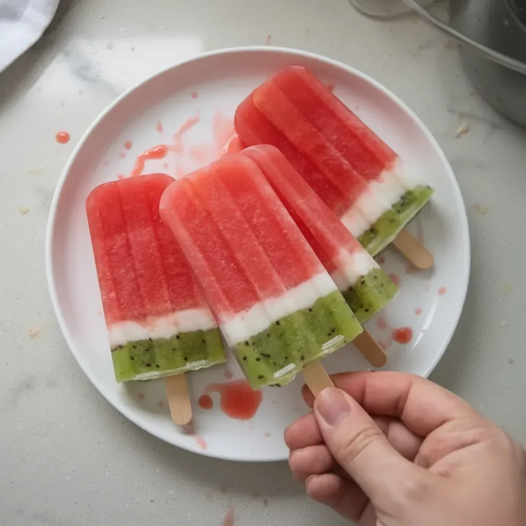 Paletas de sandía frescas y coloridas en un plato