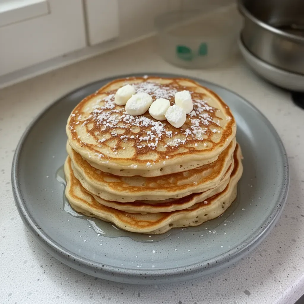 Panqueques de yogur griego esponjosos y saludables en un plato