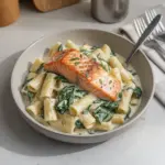 Pasta cremosa de salmón y espinacas
