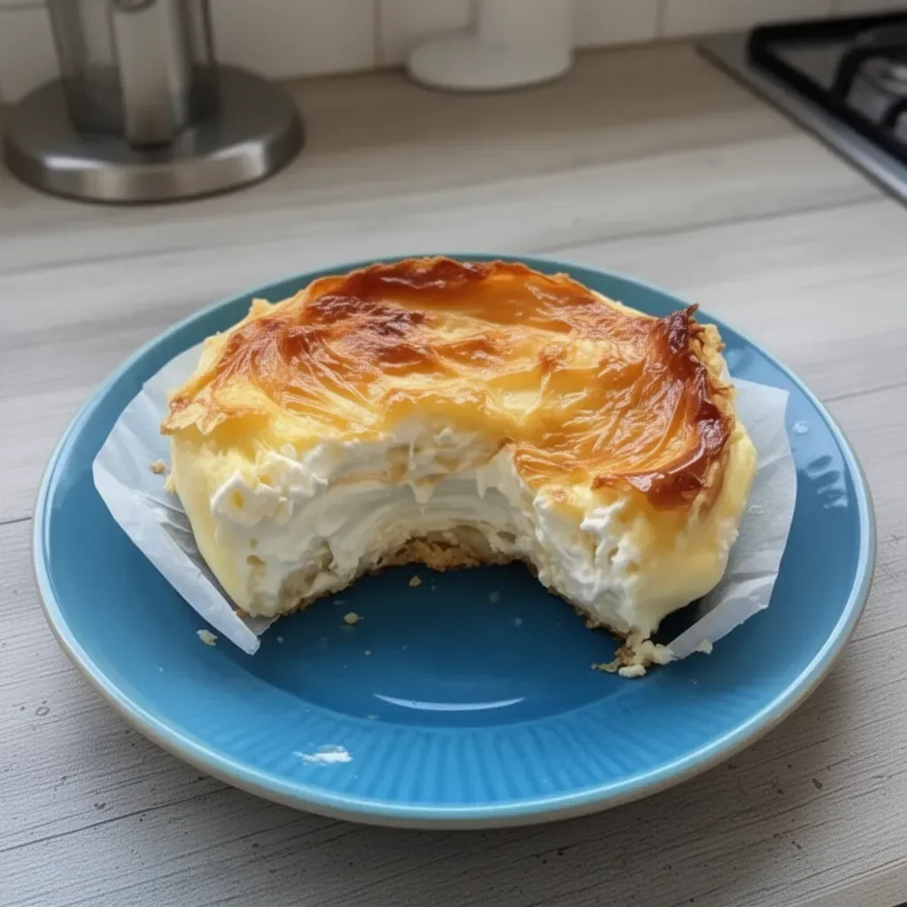 Pastel de yogur cremoso con 3 ingredientes en un plato