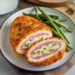 Pechugas de pollo rellenas de jamón y queso en un plato