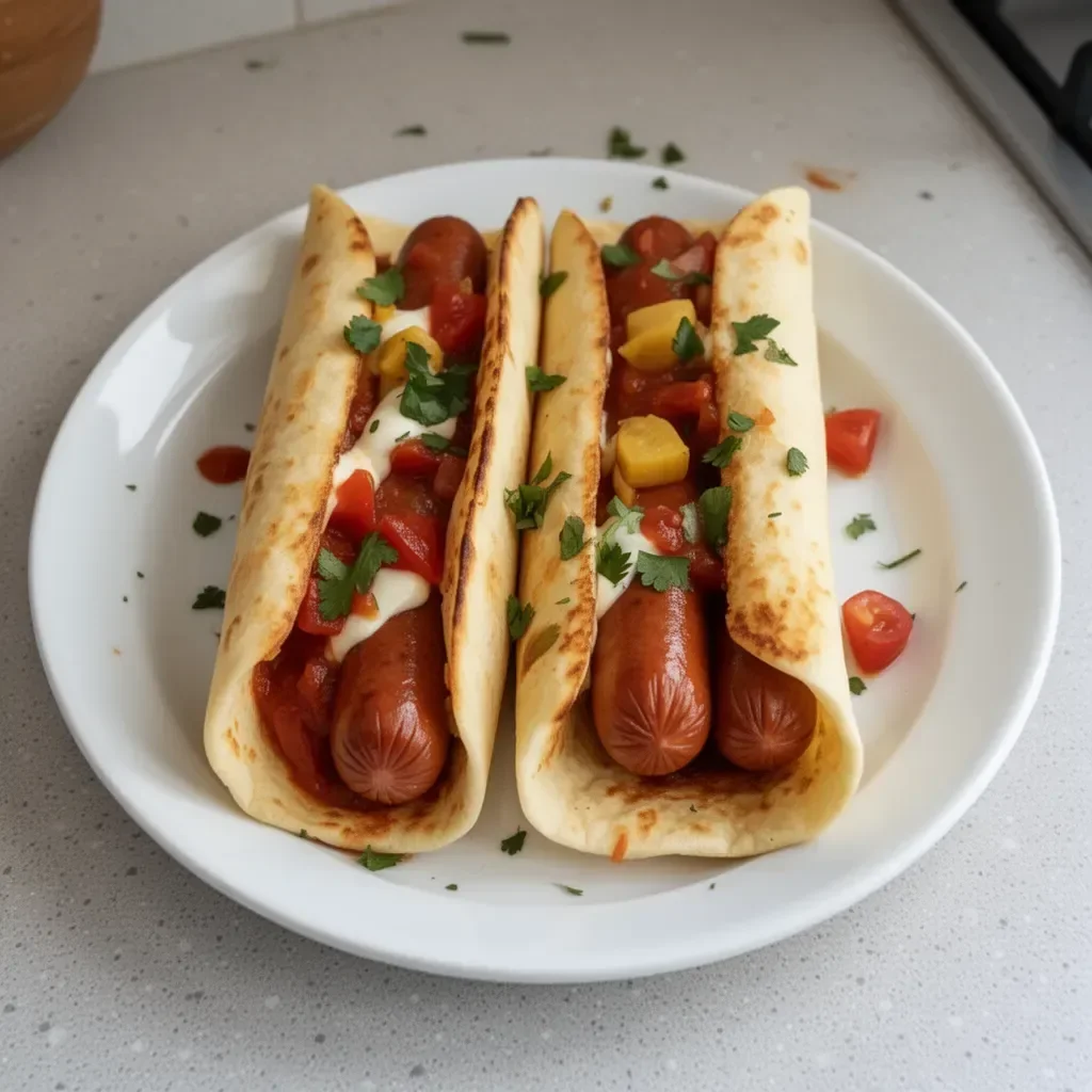 Deliciosos perros calientes de tortilla con ingredientes frescos y sabrosos.