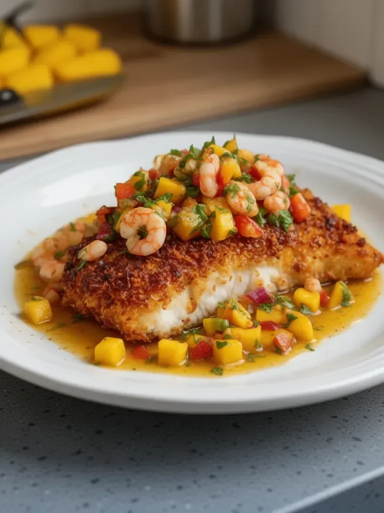 Pescado Crustáceo con Salsa de Mango
