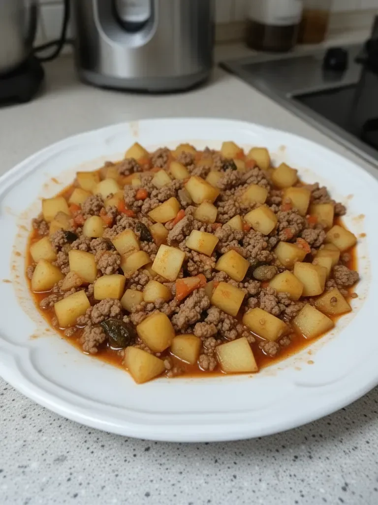 Picadillo de mamá con papa. Carne molida con papas.