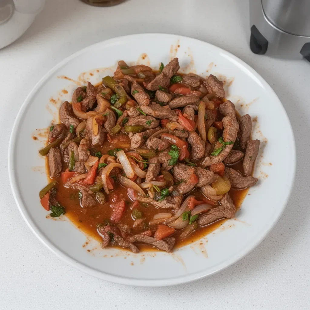 Plato de Picado de Bistec Mexicano con guarnición colorida