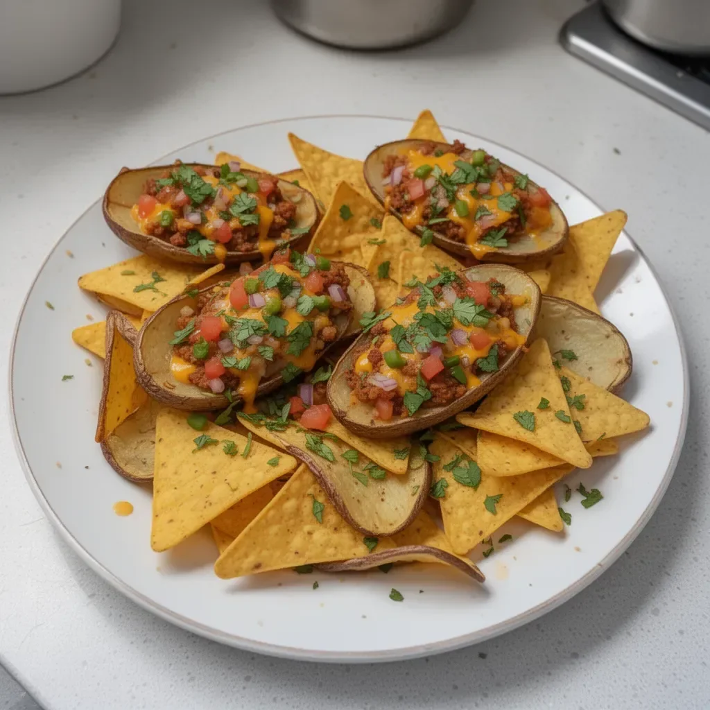 Pieles de Patata Veganas acompañadas de Nachos crujientes