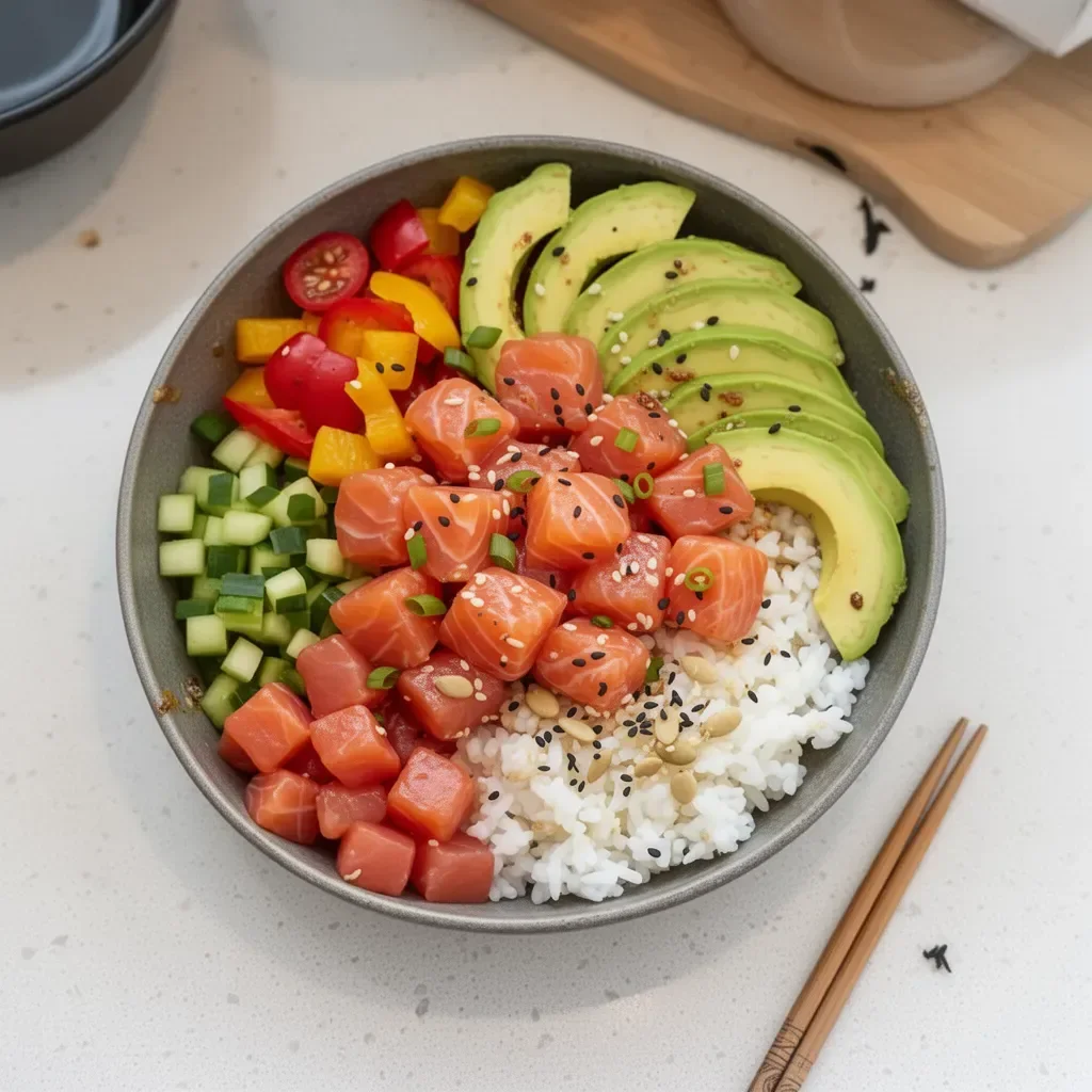 Poke Bowl de Salmón y Aguacate fresco y delicioso