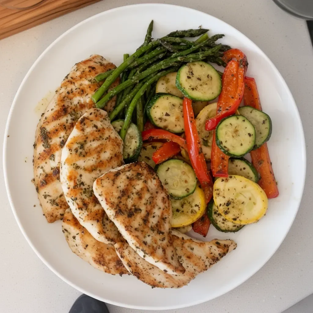 Pollo a la parrilla con ajo y hierbas en el plato