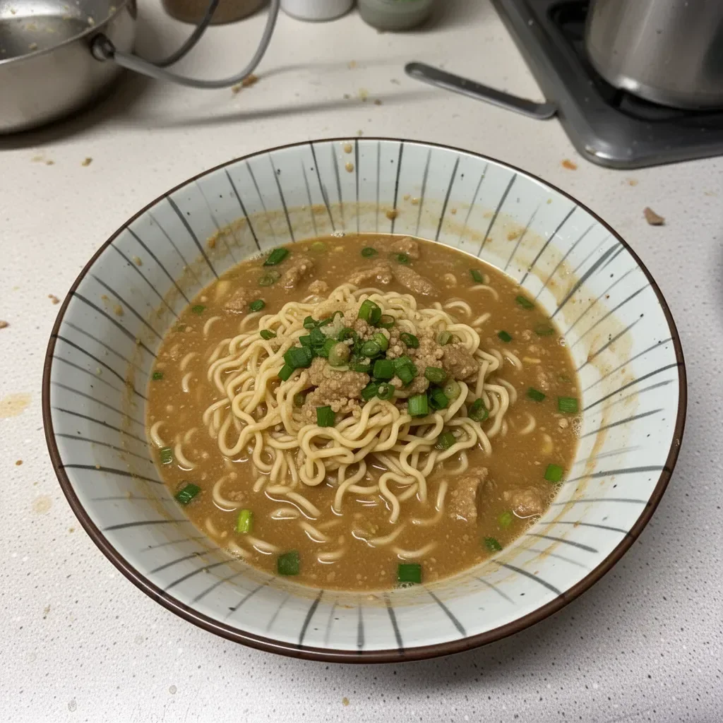 Plato de miso ramen humeante con ingredientes frescos y sabrosos