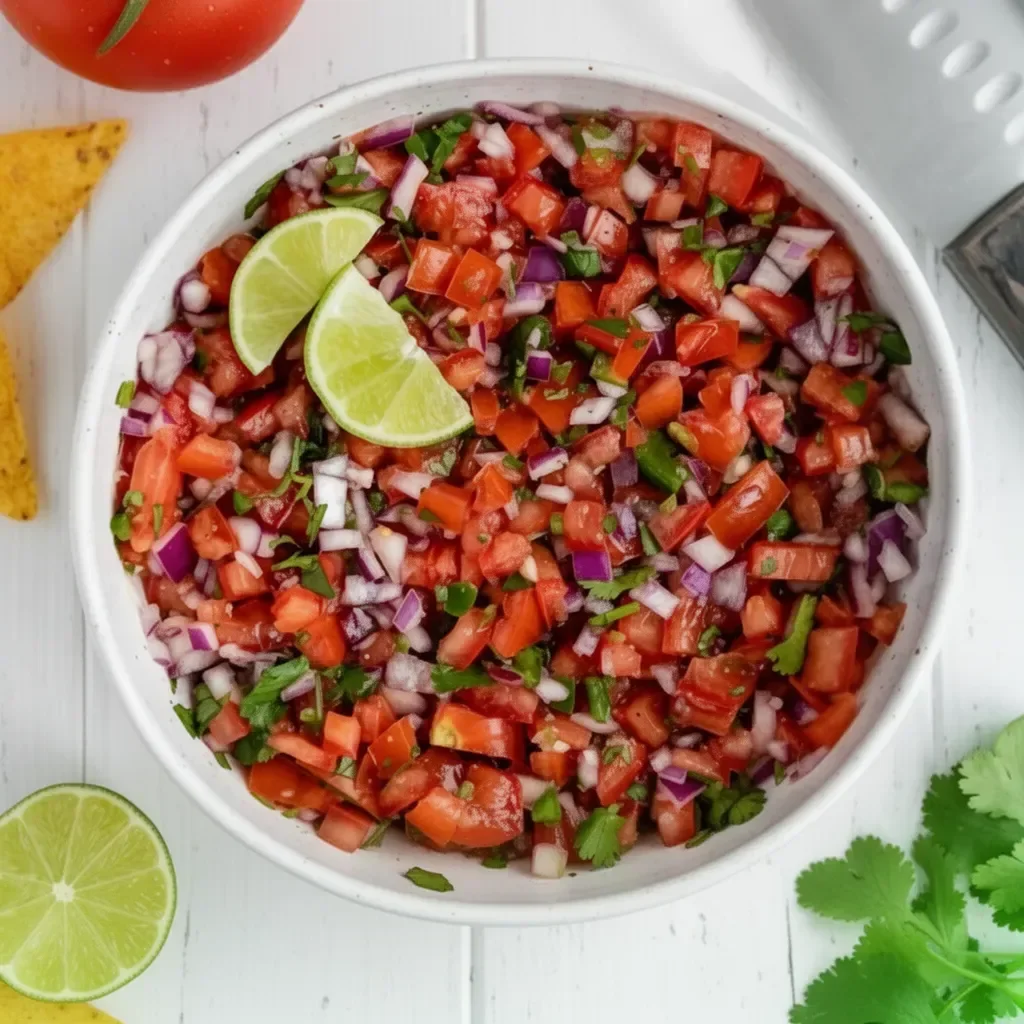 Tazón de Pico de Gallo fresco con cilantro y limón
