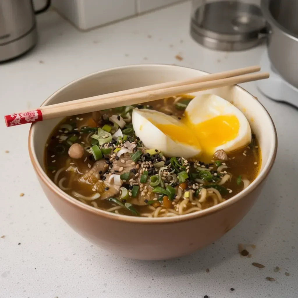 Plato de ramen saludable con ingredientes frescos y nutritivos