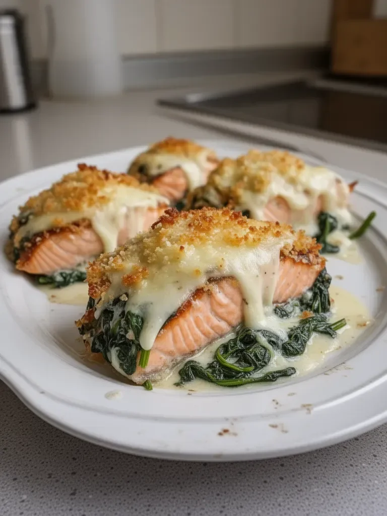 ¡Irresistible Salmón al Horno con Espinacas y Mozzarella te Espera en un Éxtasis!