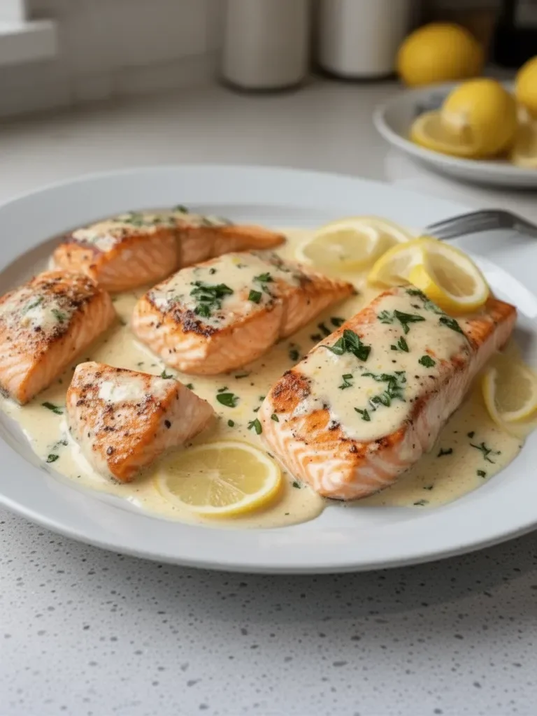 Salmón al Horno con Salsa de Crema de Mantequilla y Limón