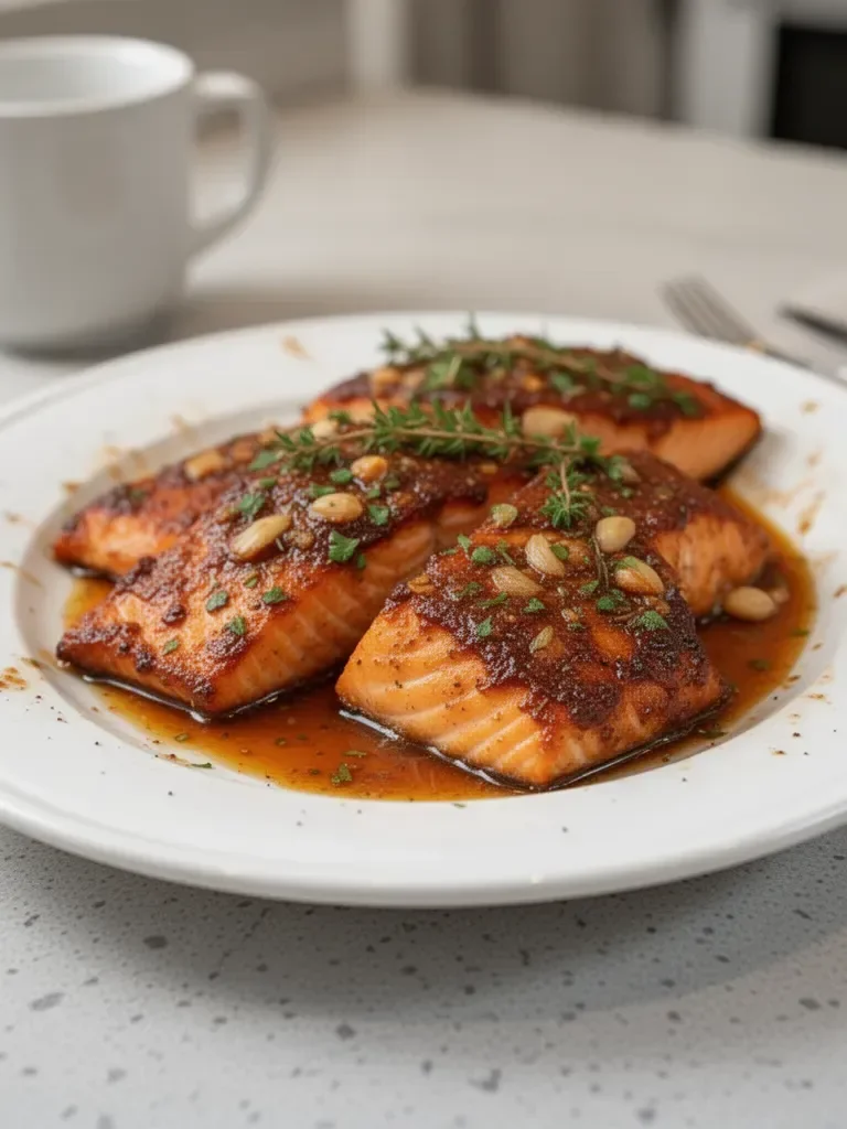 Salmón con Glaseado de Ajo y Azúcar Moreno