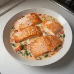 Salmón con Salsa de Crema de Tomate y Albahaca