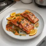 Plato de Salmón Glaseado de Naranja con guarnición colorida
