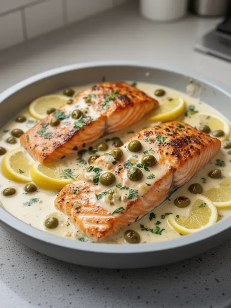 Salmón Piccata Cremoso con Limón y Alcaparras