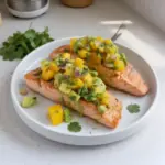 Salsa de mango y aguacate fresca y colorida en un taz&oacute;n
