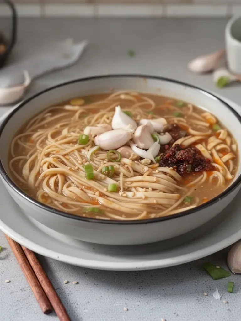 Sopa de fideos de ajo y miso