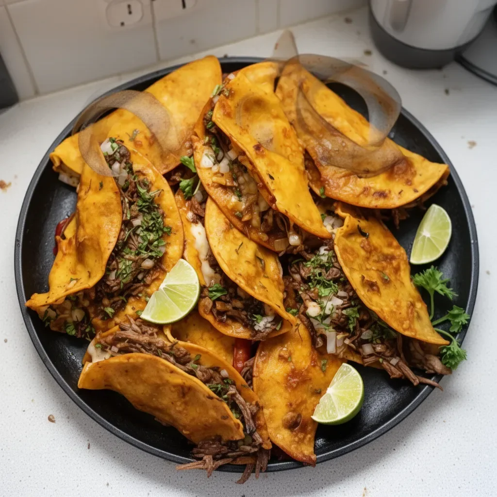 Deliciosos Tacos Birria servidos en un plato tradicional mexicano