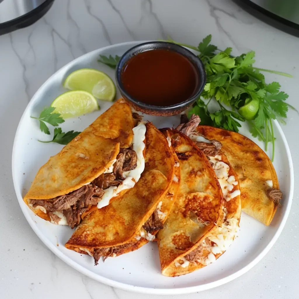 Tacos de Birria fáciles con consomé preparados en olla de cocción lenta