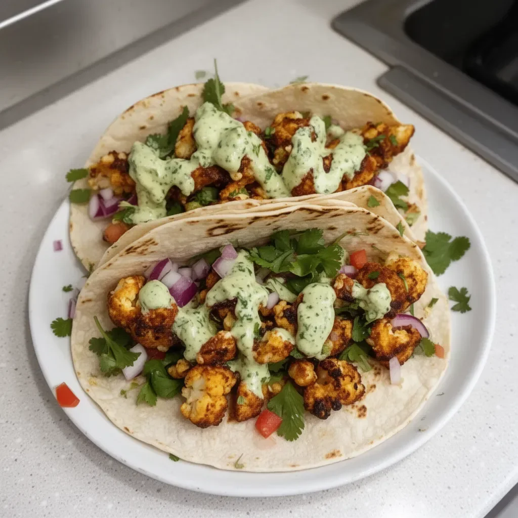 Tacos de coliflor con ingredientes frescos y sabrosos