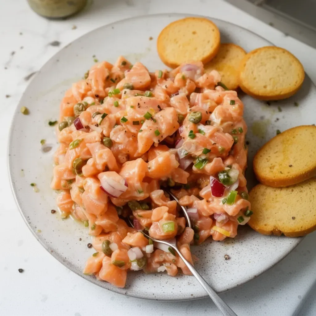 Delicioso tartar de salmón fresco servido en un plato gourmet.