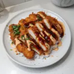 Tazones de katsu japoneses con salsa tonkatsu, comida japonesa deliciosa.