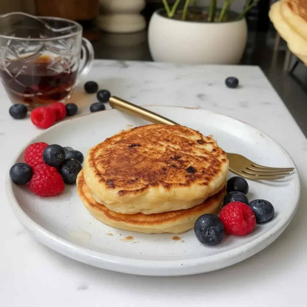 Deliciosas tortitas de requesón servidas con frutas frescas
