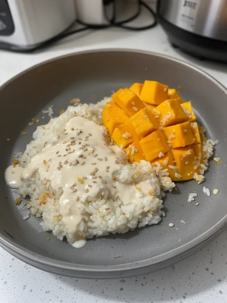 Arroz pegajoso con mango tailandés (en olla arrocera)