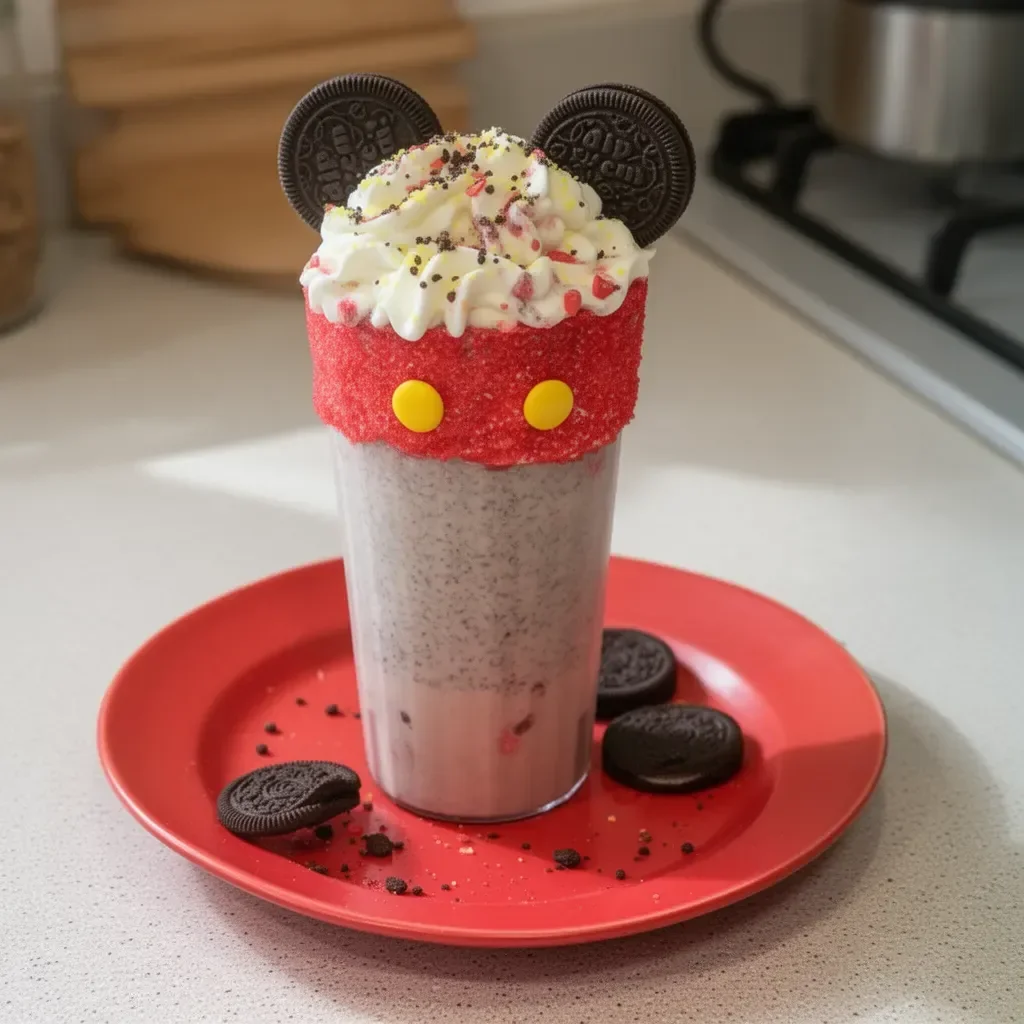 Batidos de Mickey con Galletas y Crema en un vaso colorido