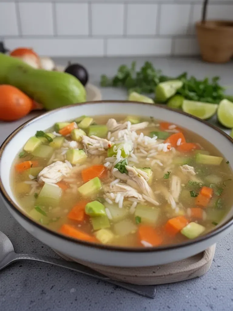 Caldo de pollo con arroz
