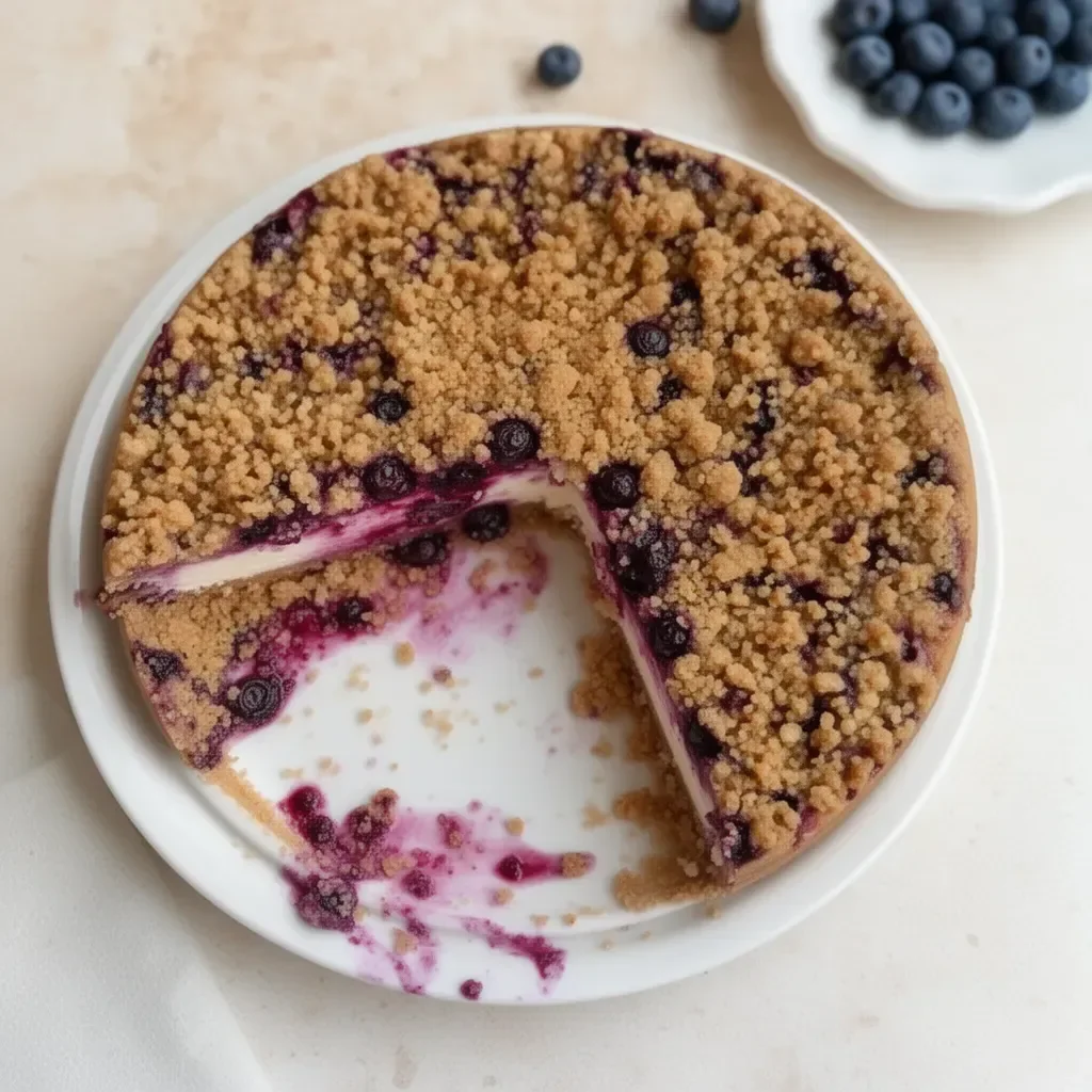Cheesecake de arándanos decorado con frutos frescos