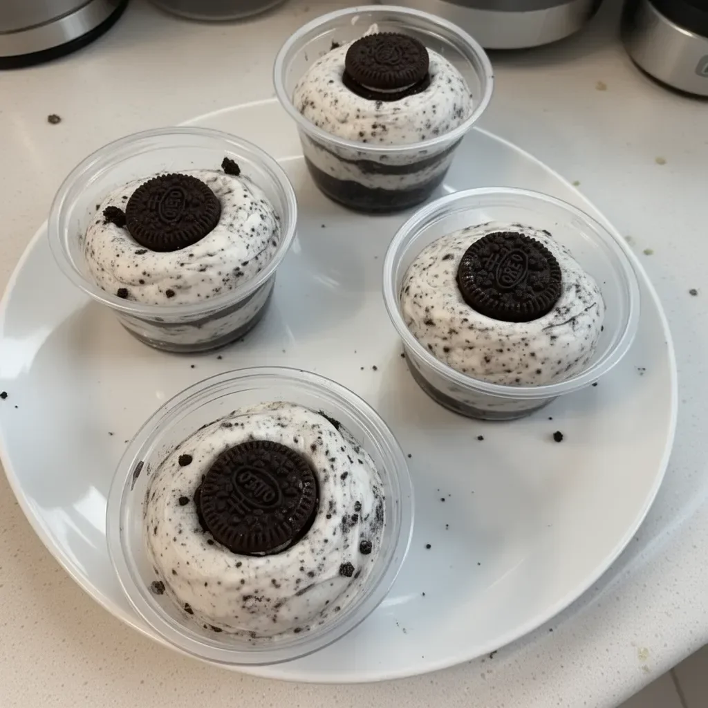 Vasos de postre rellenos de cookies and cream