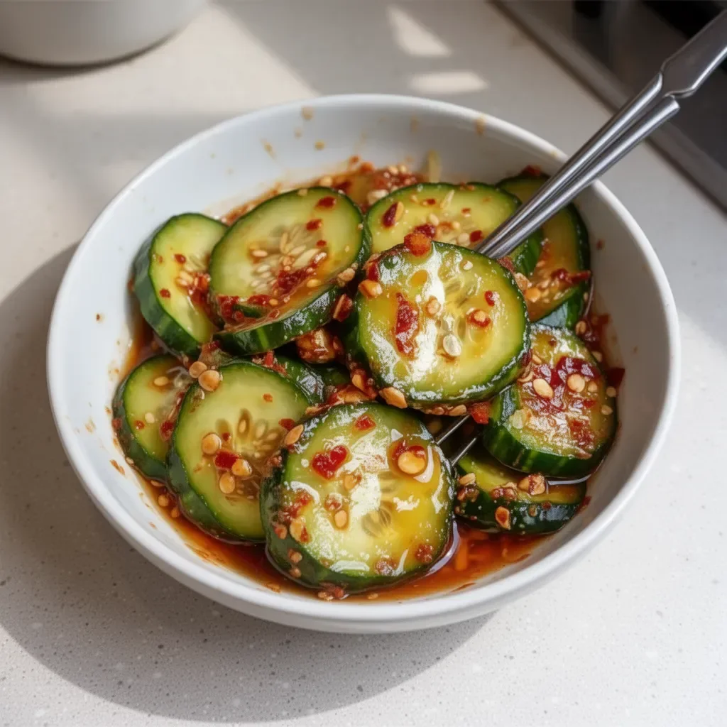 Ensalada de pepino coreana fresca y colorida, ideal como acompañamiento