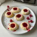 Galletas de limón con merengue de frambuesa decoradas y listas para servir