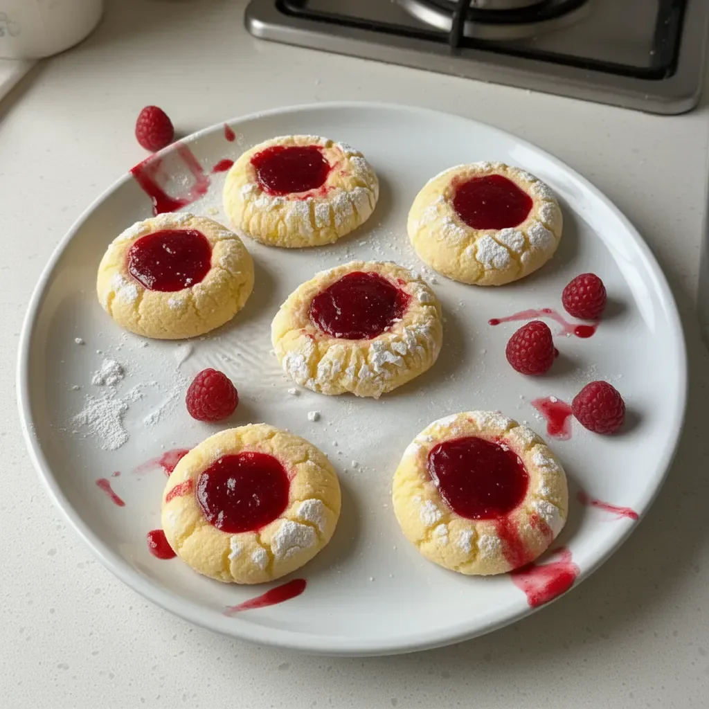 Galletas de limón con merengue de frambuesa decoradas y listas para servir