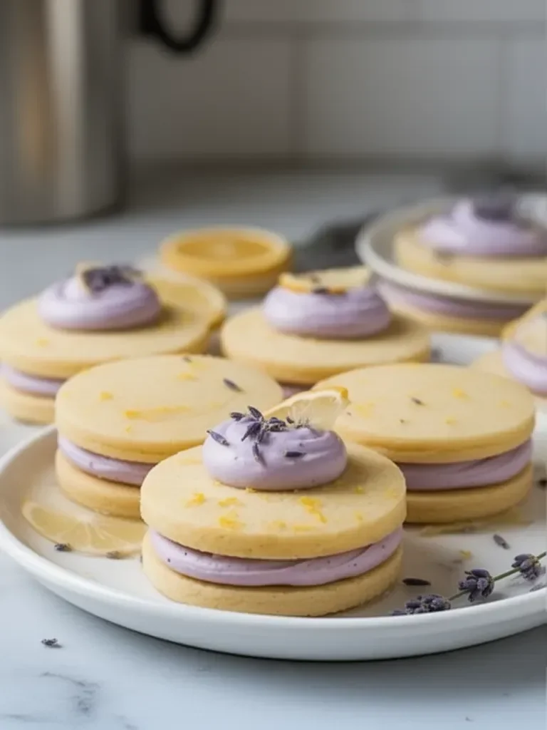 Galletas sándwich de limón y lavanda