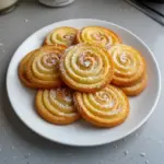 Galletitas de queso y vainilla recién horneadas sobre una mesa de madera