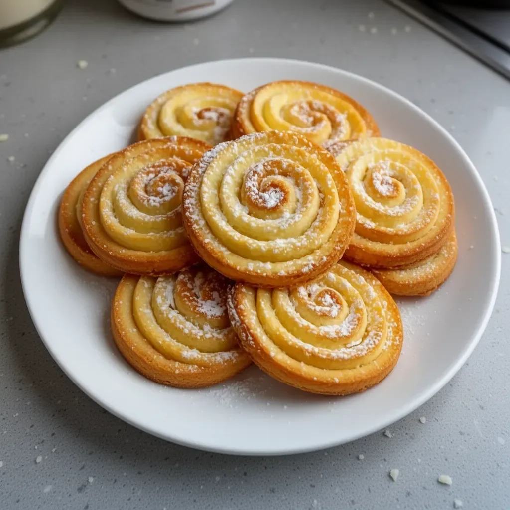 Galletitas de queso y vainilla recién horneadas sobre una mesa de madera