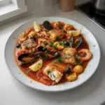 Delicioso guiso de mariscos con ingredientes frescos y sabrosos