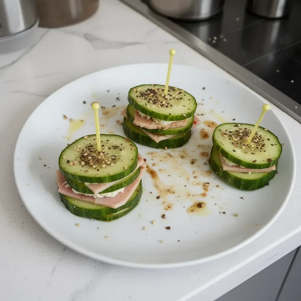Hamburguesa fresca de pepino servida en un plato con guarnición