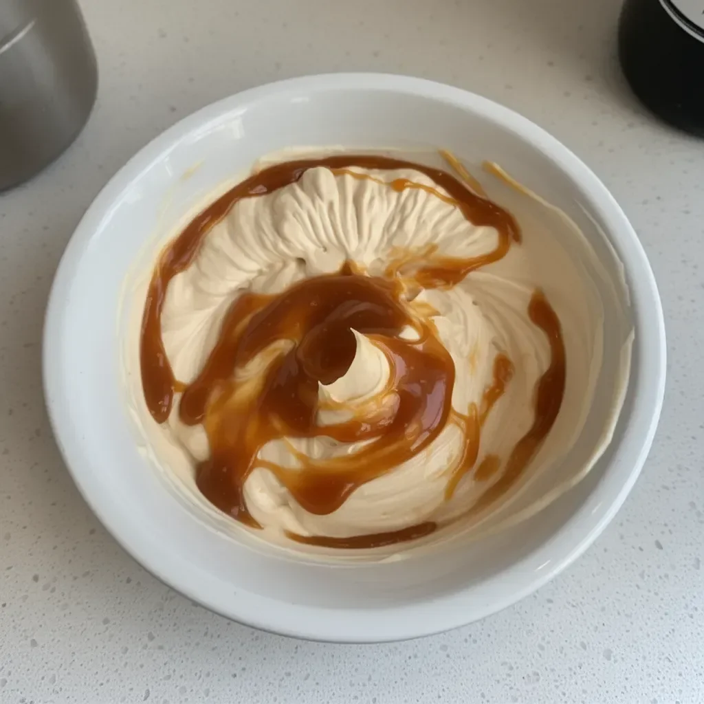 Delicioso mousse de caramelo cremoso y suave en un elegante recipiente.