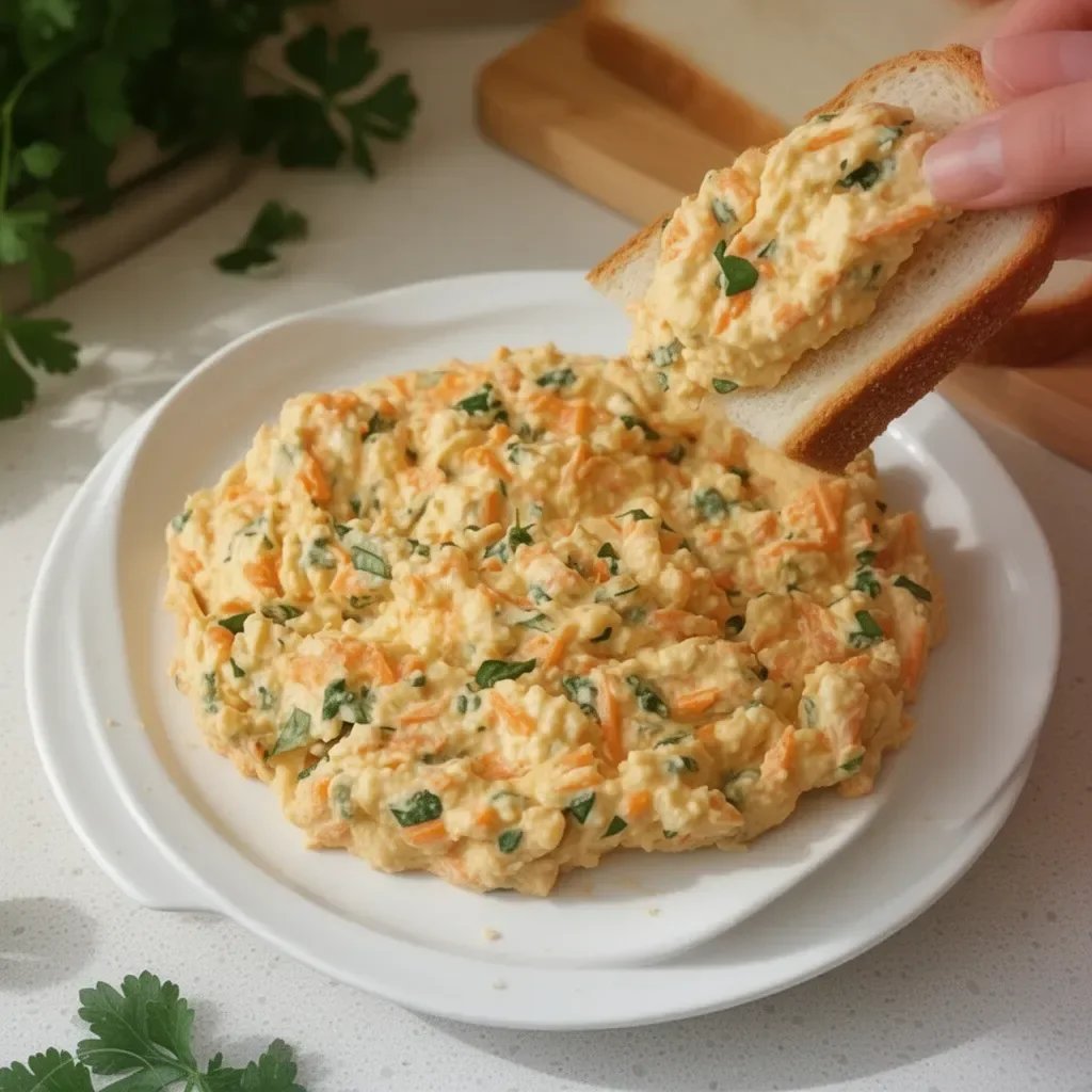 Paté cremoso de pollo con zanahoria en un plato colorido