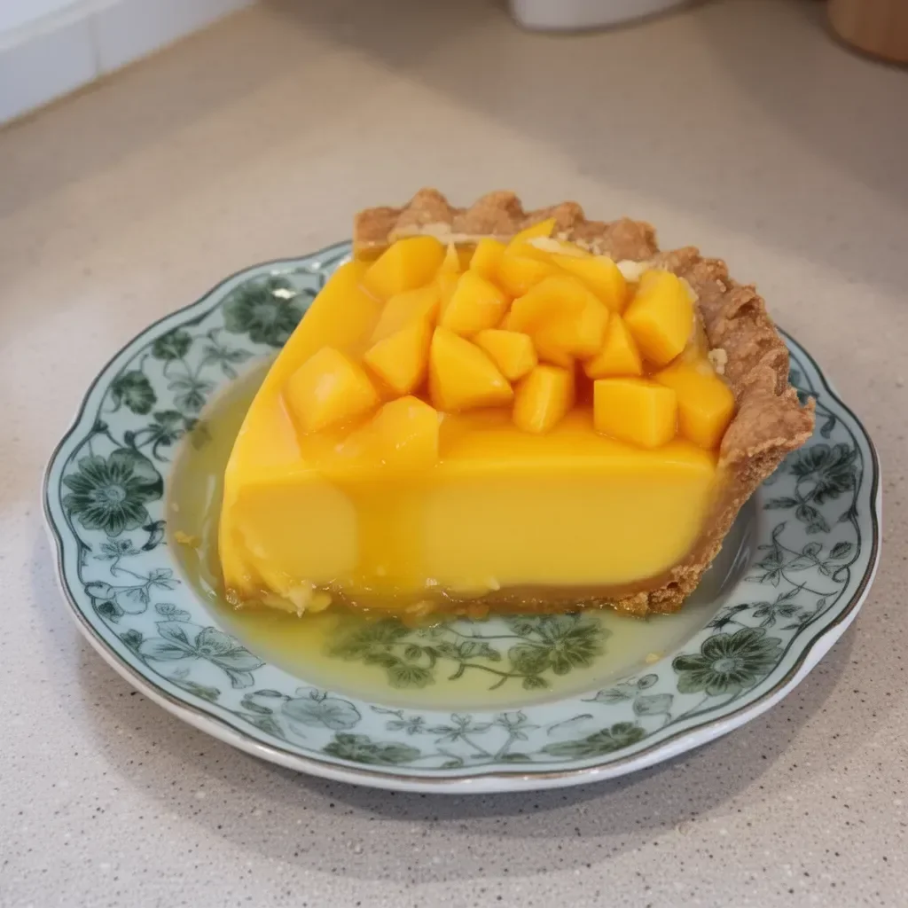 Postre frío de mango servido en un plato decorativo