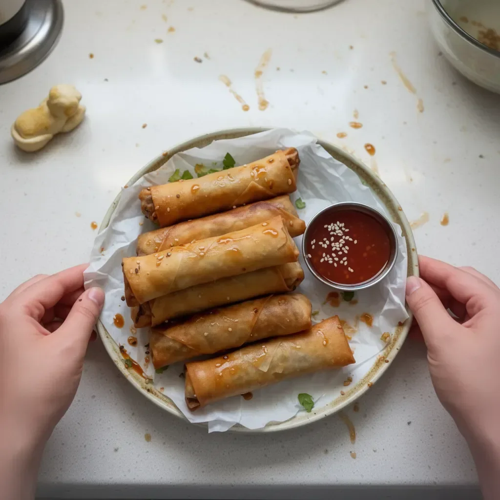 Deliciosos rollitos de primavera chinos recién preparados