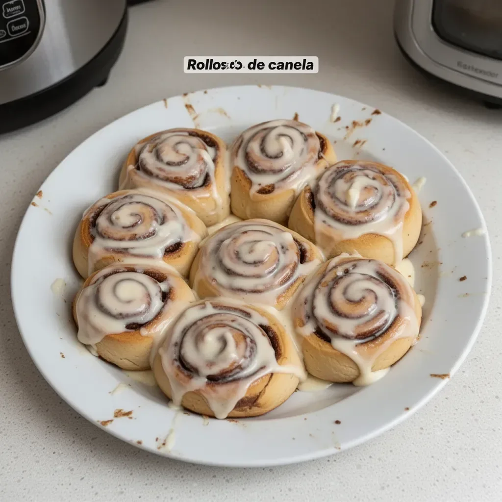 Deliciosos rollos de canela recién horneados con glaseado